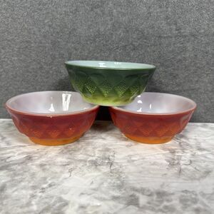 VTG Anchor Hocking Fire King Diamond 5" Cereal Bowls Set Of 3 Red Green